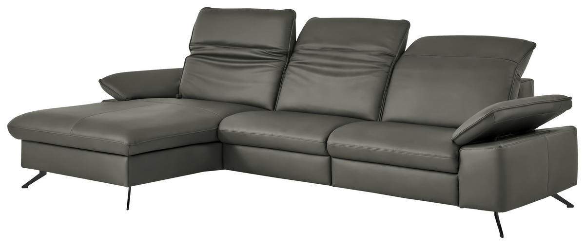 ECKSOFA  Echtleder Grau  - Schwarz/Grau, Design, Leder/Metall (169/307cm) - Beldomo Premium