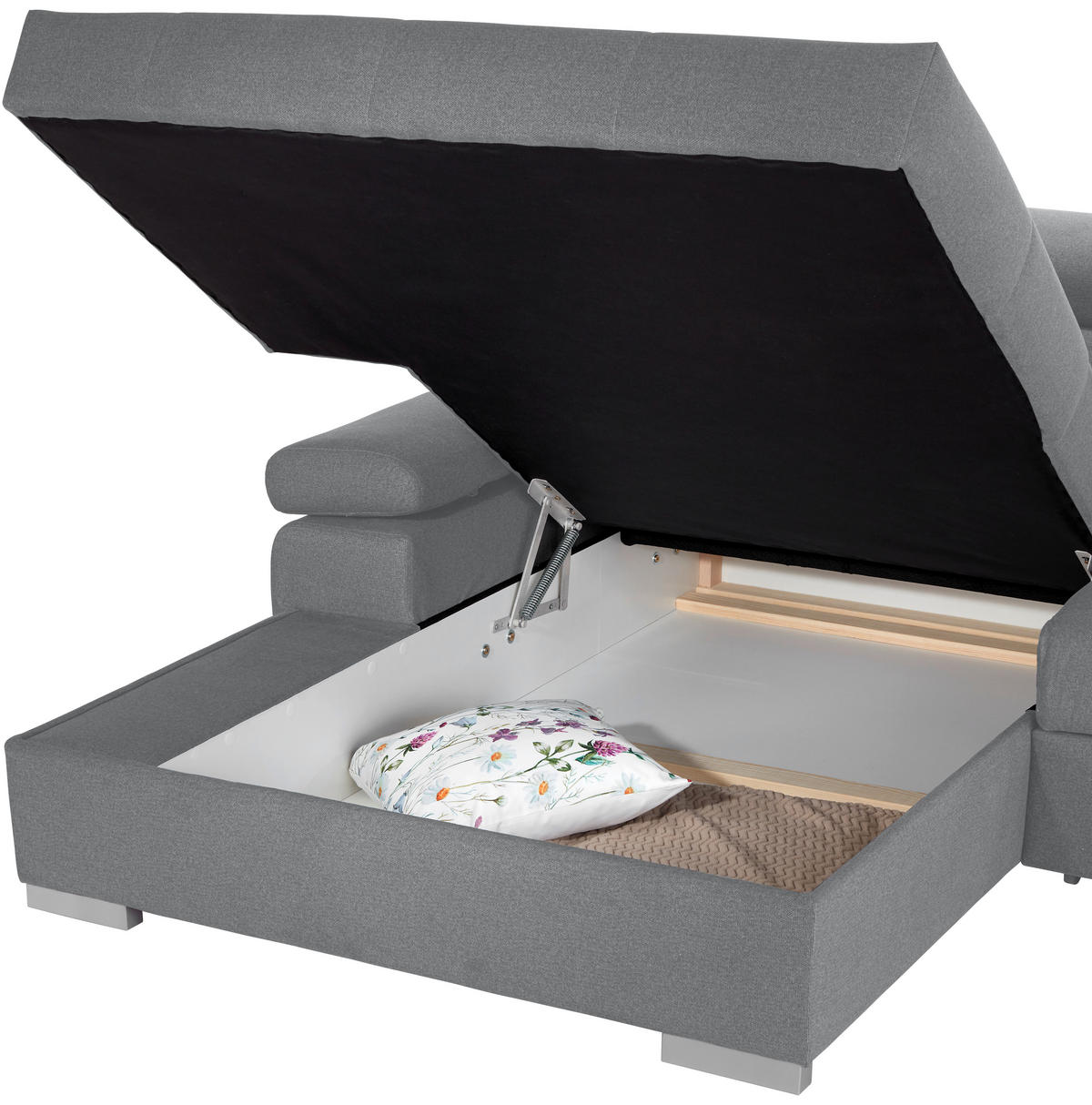 ECKSOFA in Velours Grau  - Silberfarben/Grau, Design, Holz/Textil (183/292cm) - Livetastic
