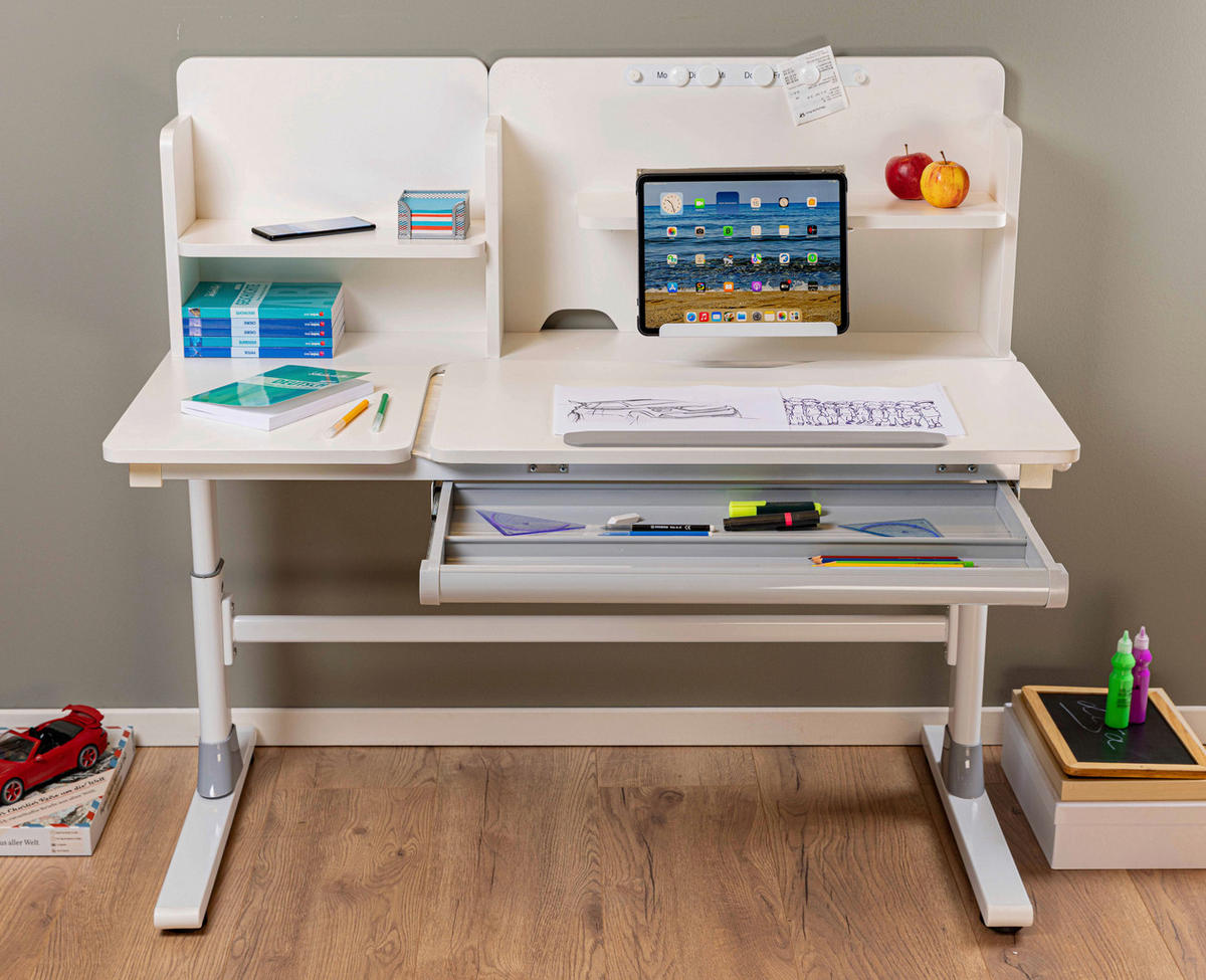 JUGENDSCHREIBTISCH 120/60/96-116 cm  in Weiss  - Weiss/Grau, Modern, Holzwerkstoff/Metall (120/60/96-116cm) - MID.YOU