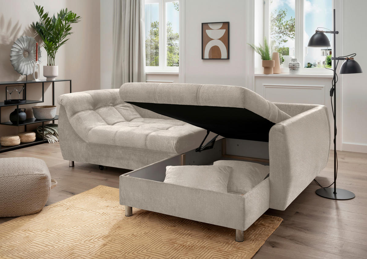 ROZKLADACIA ROHOVÁ POHOVKA, textil, taupe - chrómová/taupe, Modern, kov/textil (250/190cm) - Livetastic