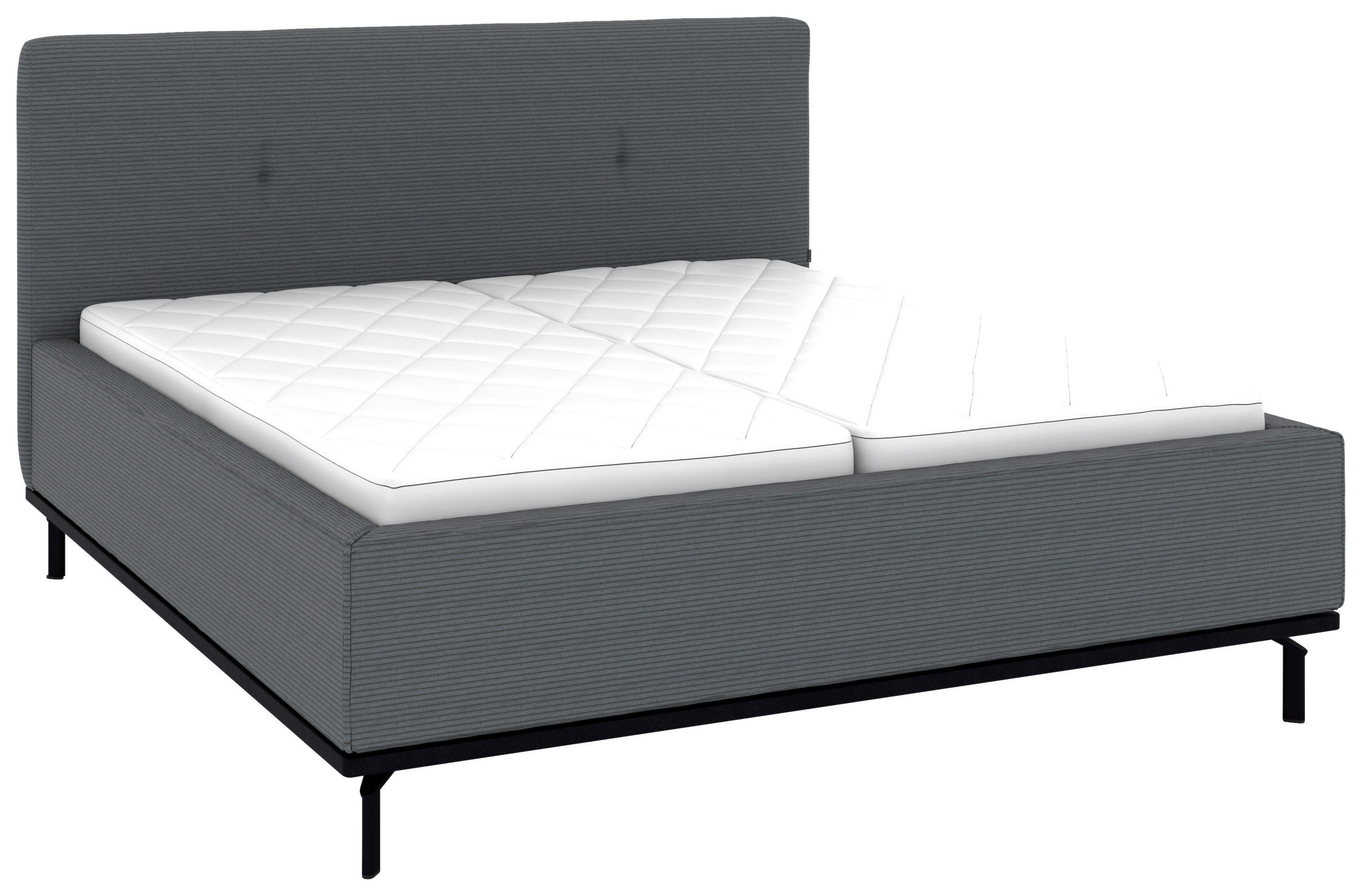 POLSTERBETT 180/200 cm,  in Grau, Matratze, Lattenrost, Bettkasten, H2 + H2 = mittel  - Graphitfarben/Weiß, Design, Holz/Textil (180/200cm) - Musterring