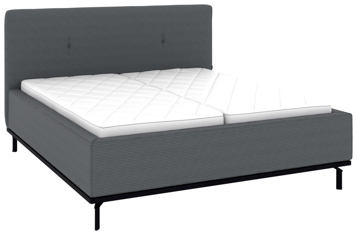 POLSTERBETT 180/200 cm,  in Grau, Matratze, Lattenrost, Bettkasten, H2 + H2 = mittel  - Graphitfarben/Weiß, Design, Holz/Textil (180/200cm) - Musterring