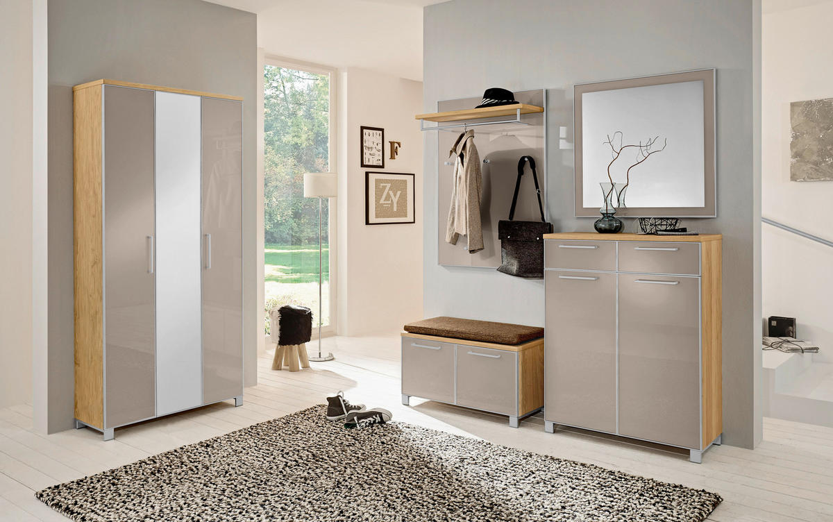 GARDEROBE 6-teilig  in 265/195/40 cm  - Taupe/Hellbraun, Design, Glas/Holz (265/195/40cm)