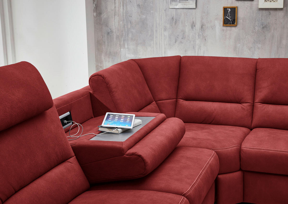 SOFFA i mikrofiber röd  - röd/aluminiumfärg, Klassisk, metall/textil (262/335/173cm) - Beldomo System