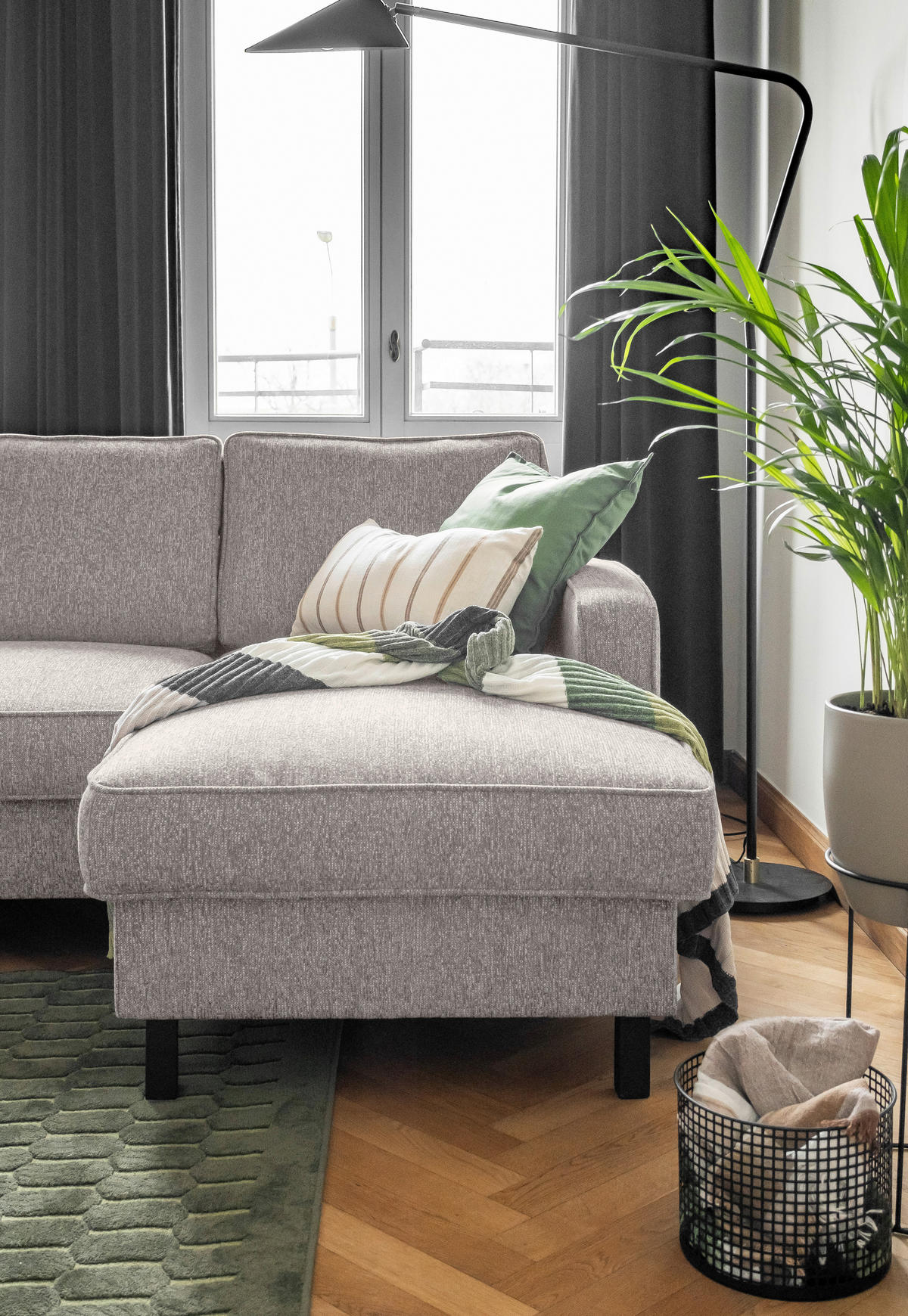 ECKSOFA in Struktur Grauweiss  - Schwarz/Grauweiss, Holz/Textil (228/148cm) - MID.YOU