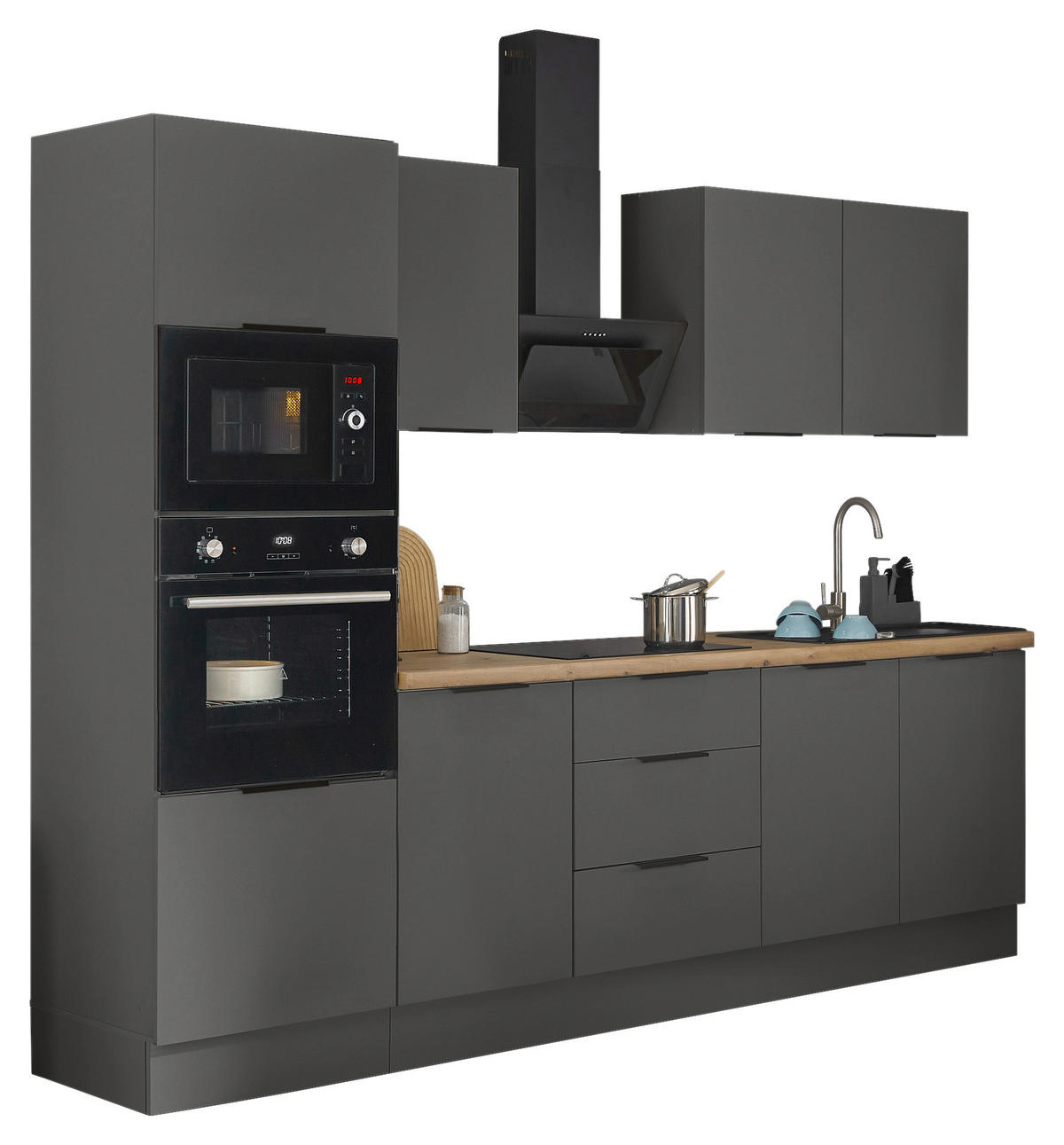 KÜCHENBLOCK   in Graphitfarben  - Schwarz/Graphitfarben, Basics, Holzwerkstoff/Metall (270/211/60cm) - Xora