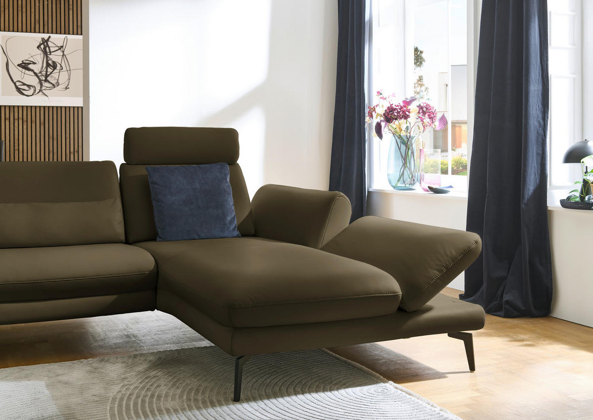 ECKSOFA in Echtleder Grün  308/195 cm  - Schwarz/Grün, Design, Leder/Metall (308/195cm) - Dieter Knoll