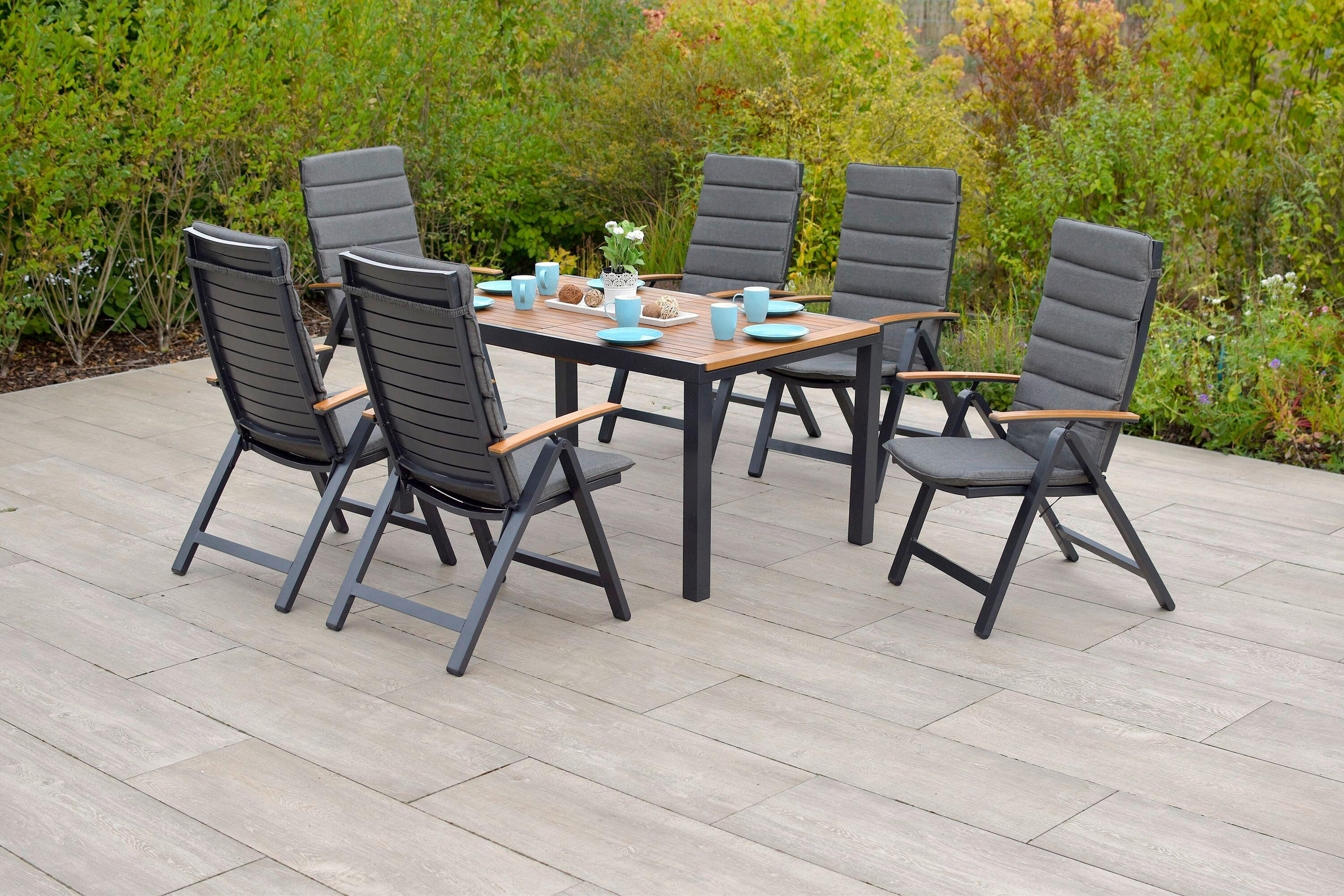 GARTENTISCHGRUPPE  - Graphitfarben/Naturfarben, KONVENTIONELL, Holz/Kunststoff - Gardenson
