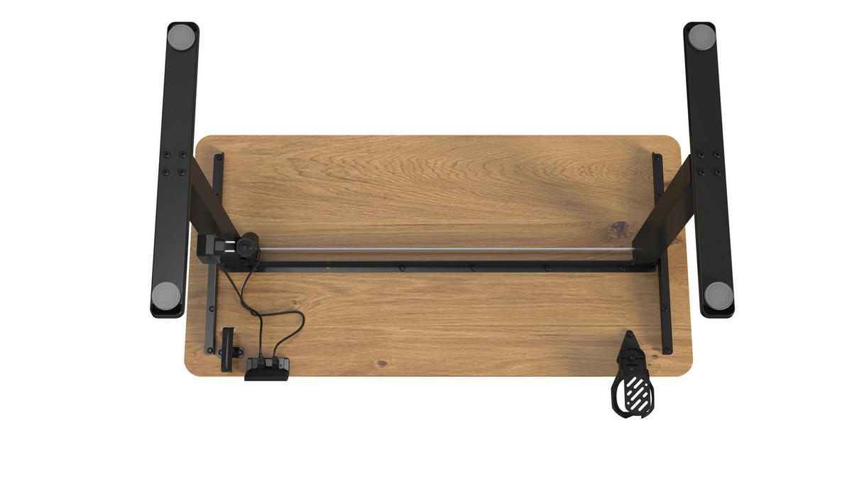 SCHREIBTISCH 120/60/70-115 cm Schwarz, Plankeneiche höhenverstellbar, Memoryschalter, Getränkehalter, Headsethalter elektrisch höhenverstellbar  - Plankeneiche/Schwarz, Modern, Holzwerkstoff/Kunststoff (120/60/70-115cm) - Livetastic