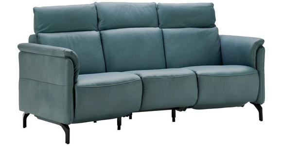 TRAPEZSOFA in Echtleder Graublau  - Graublau/Schwarz, KONVENTIONELL, Leder/Metall (221/103/95cm) - Dieter Knoll