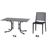 GARTENGARNITUR 5-teilig Stahl  - Anthrazit, Basics, Kunststoff/Metall (90/80/140cm) - Siena Garden