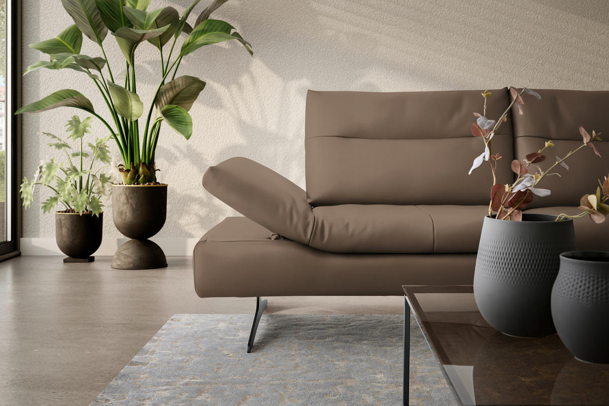 ECKSOFA in Echtleder Hellbraun  - Hellbraun/Schwarz, Modern, Leder/Metall (342/158cm) - Chilliano