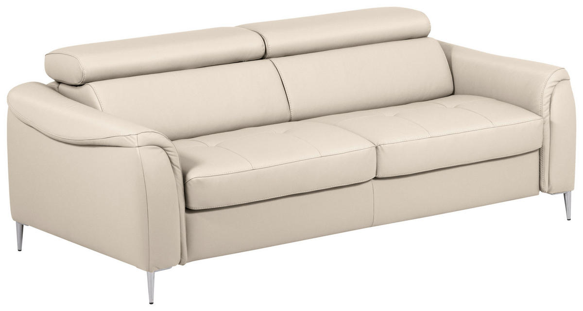 SCHLAFSOFA Beige Echtleder Lederlook  - Beige, Design, Leder/Textil (203/77-98/103cm) - MID.YOU