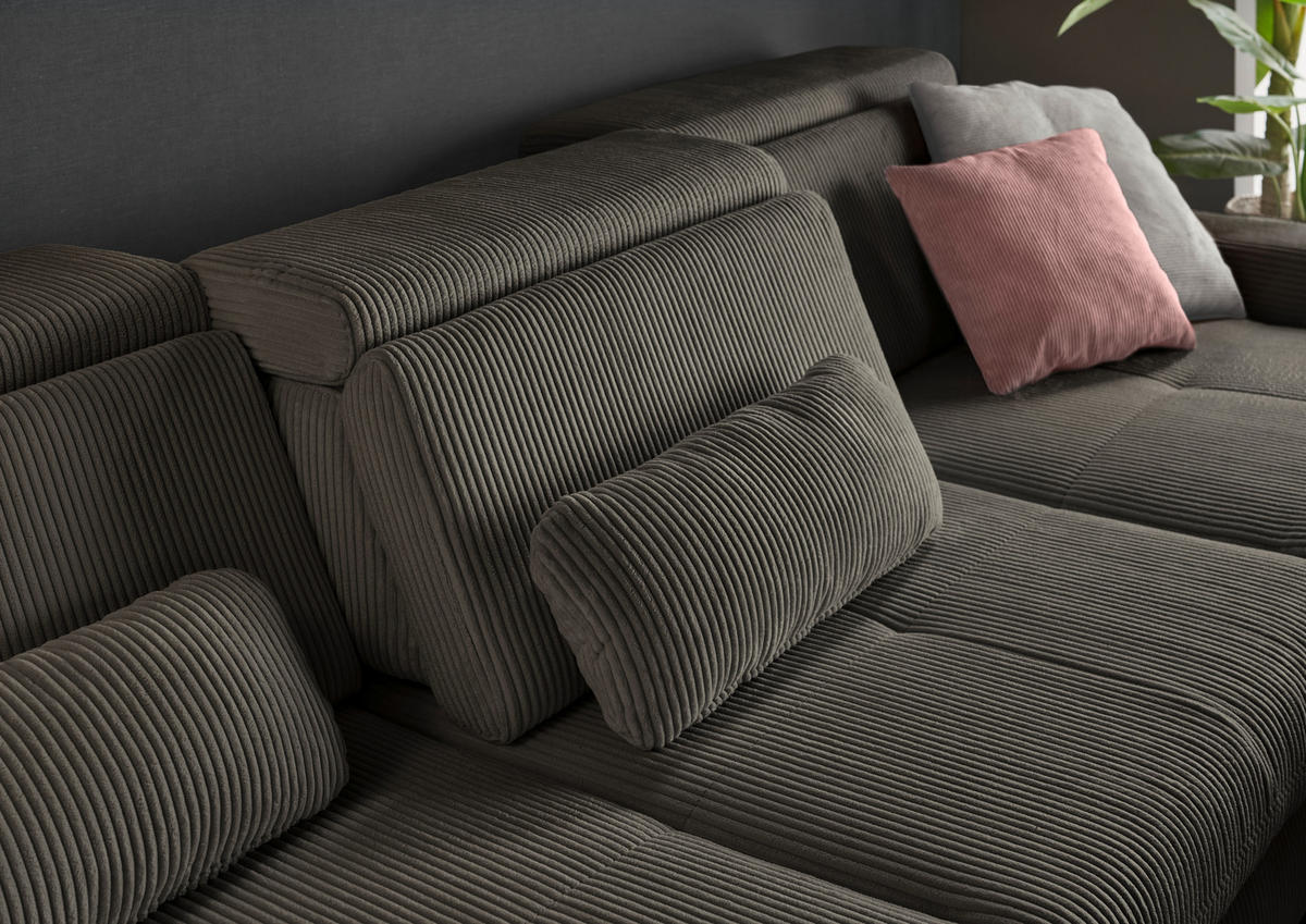 ECKSOFA Anthrazit Cord  - Eiche Bianco/Anthrazit, KONVENTIONELL, Holz/Textil (307/195cm) - SetOne by Musterring