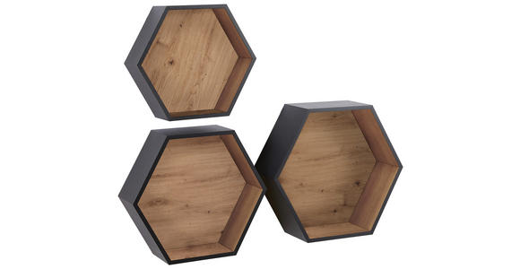 WANDREGALSET 30-37/26-32/9-12 cm  - Schwarz/Eiche Artisan, Basics, Holzwerkstoff (30-37/26-32/9-12cm) - Xora