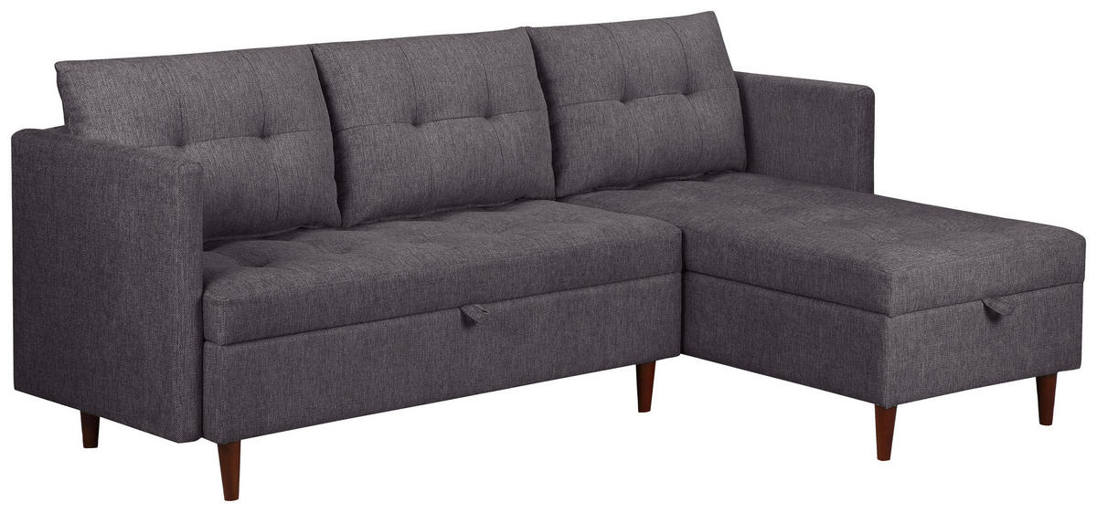 ECKSOFA SOLIN Anthrazit Webstoff Rückenkissen, Bettkasten  - Anthrazit/Braun, Design, Holz/Textil (188/79/123cm) - P & B