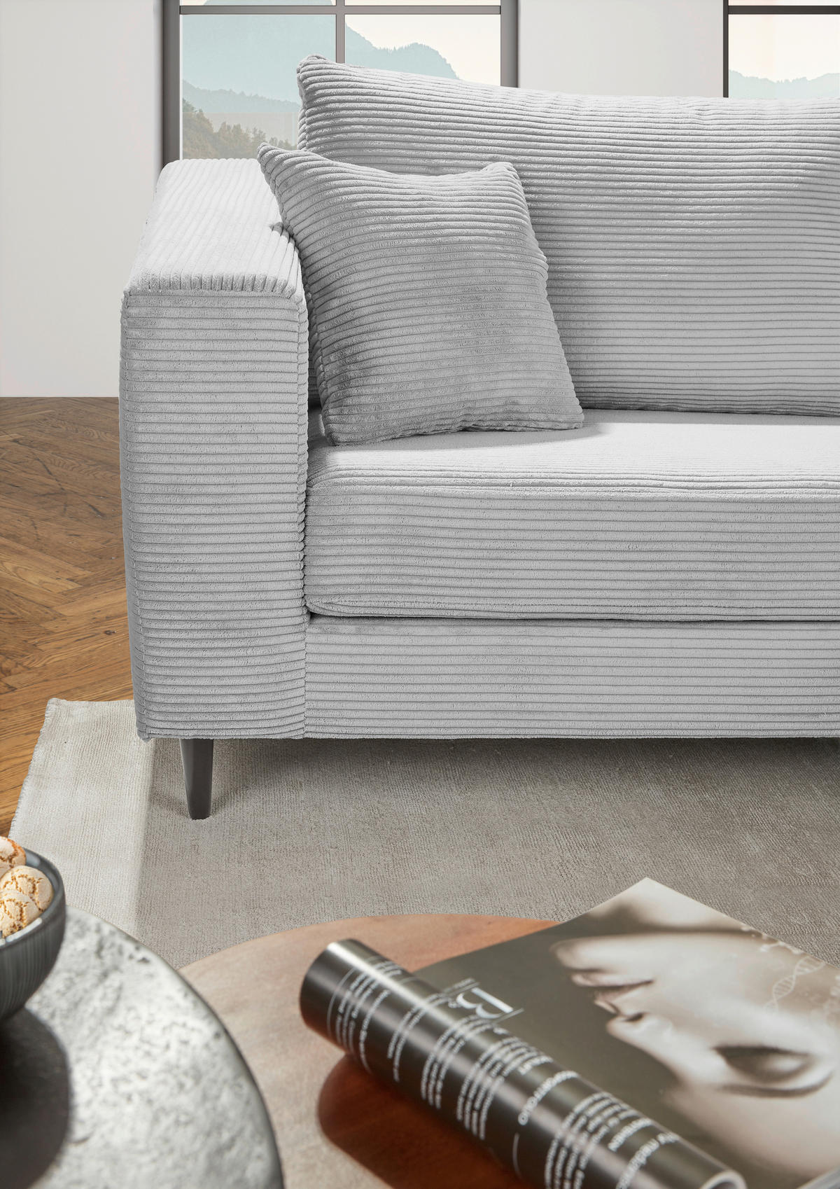 ECKSOFA in Cord Hellgrau  - Hellgrau/Schwarz, Konventionell, Holz/Textil (212/155cm) - Carryhome