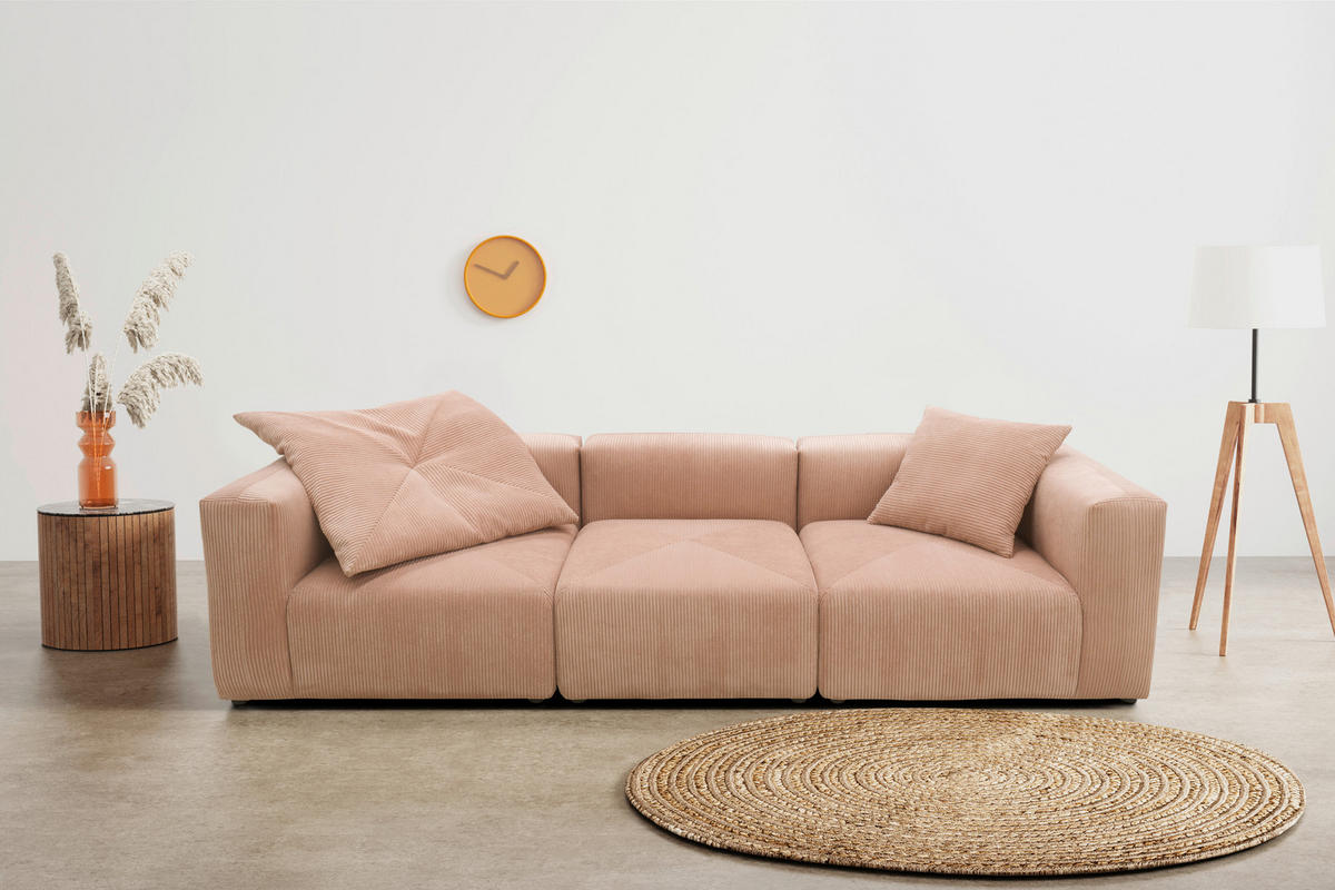 3-SITZER-SOFA Cord, Mikrofaser Rosa, Roségold  - Roségold/Schwarz, Design, Kunststoff/Textil (301/69/108cm) - MID.YOU