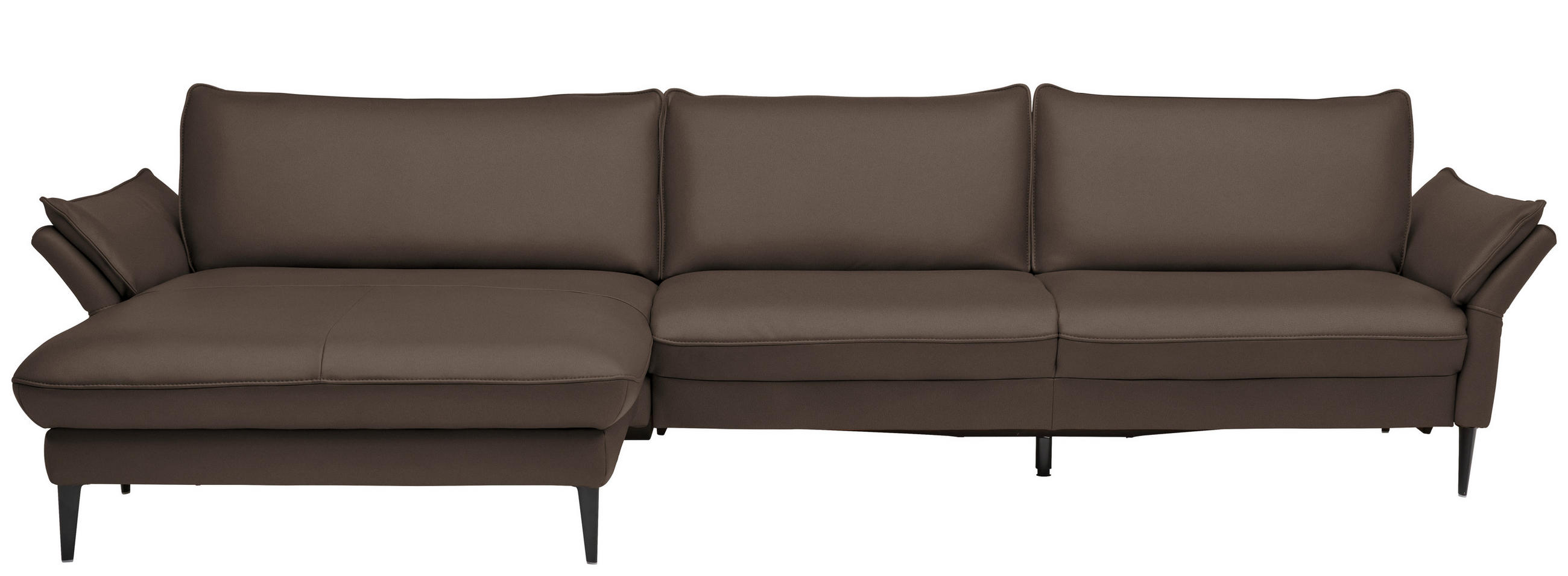 ECKSOFA in Echtleder Dunkelbraun  - Dunkelbraun/Schwarz, Design, Leder/Metall (172/334cm) - Valdera