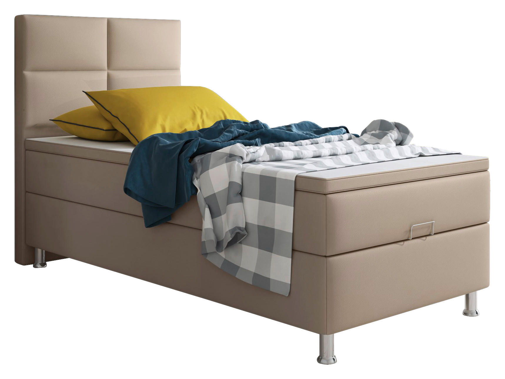 Boxspringbett mit Topper  in Cappuccino  - Silberfarben/Cappuccino, KONVENTIONELL, Leder/Textil (90/115/210cm) - MID.YOU