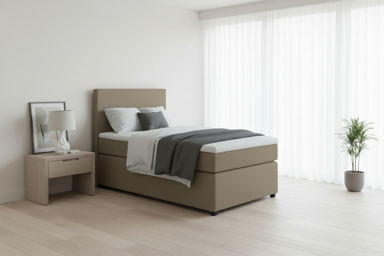 BOXSPRINGBETT 90/200 cm,  in Sandfarben, Matratze, Topper, H3 = fest  - Sandfarben/Schwarz, MODERN, Kunststoff/Textil (90/200cm) - MID.YOU