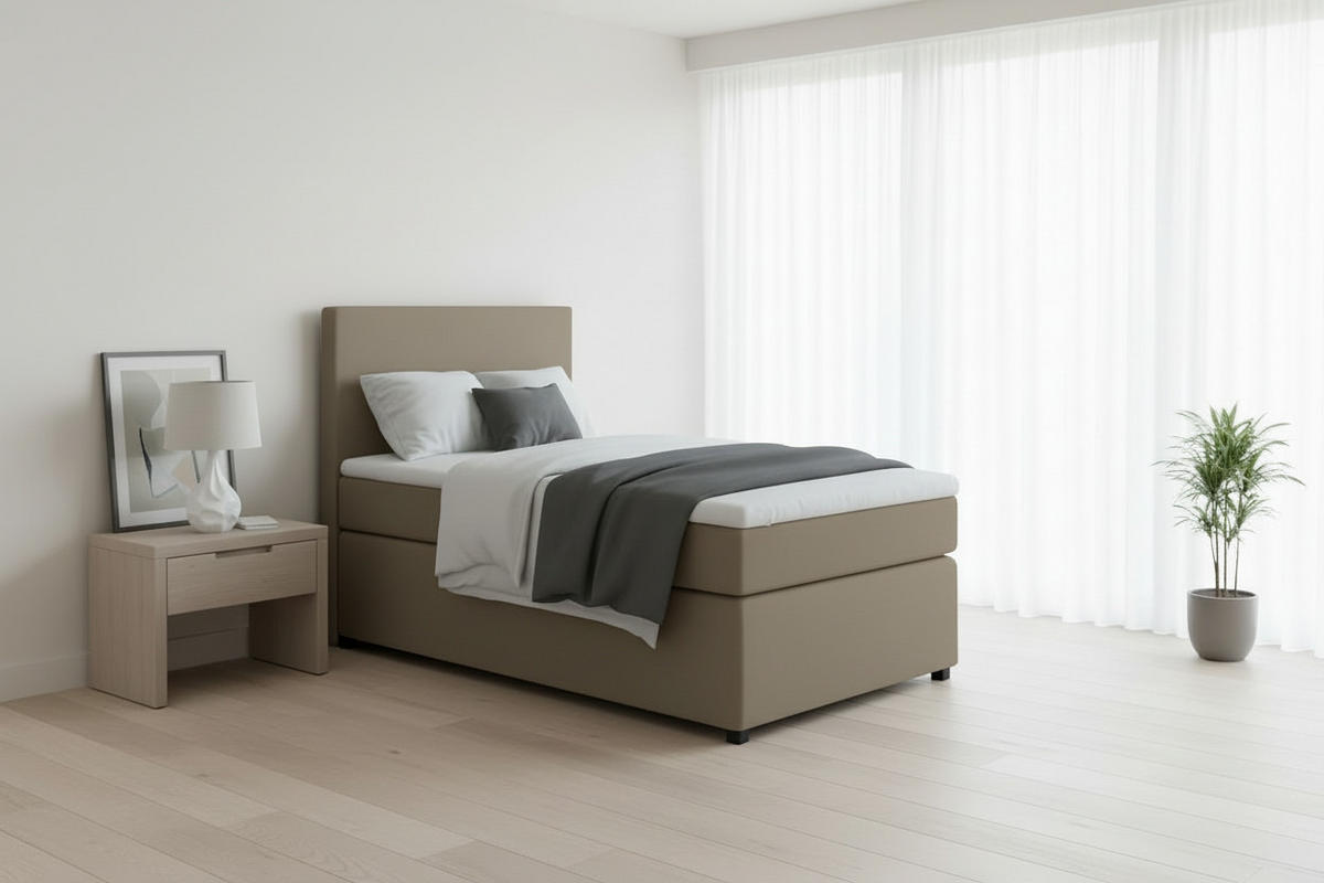 BOXSPRINGBETT 90/200 cm,  in Sandfarben, Matratze, Topper, H3 = fest  - Sandfarben/Schwarz, MODERN, Kunststoff/Textil (90/200cm) - MID.YOU