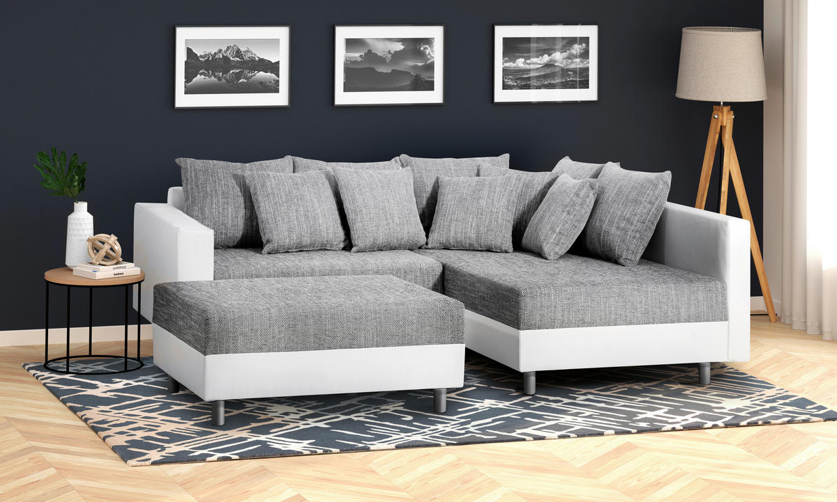 ECKSOFA inkl. Hocker tekstil  siva   - bijela/siva, Design, tekstil/plastika (215/185cm) - Livetastic
