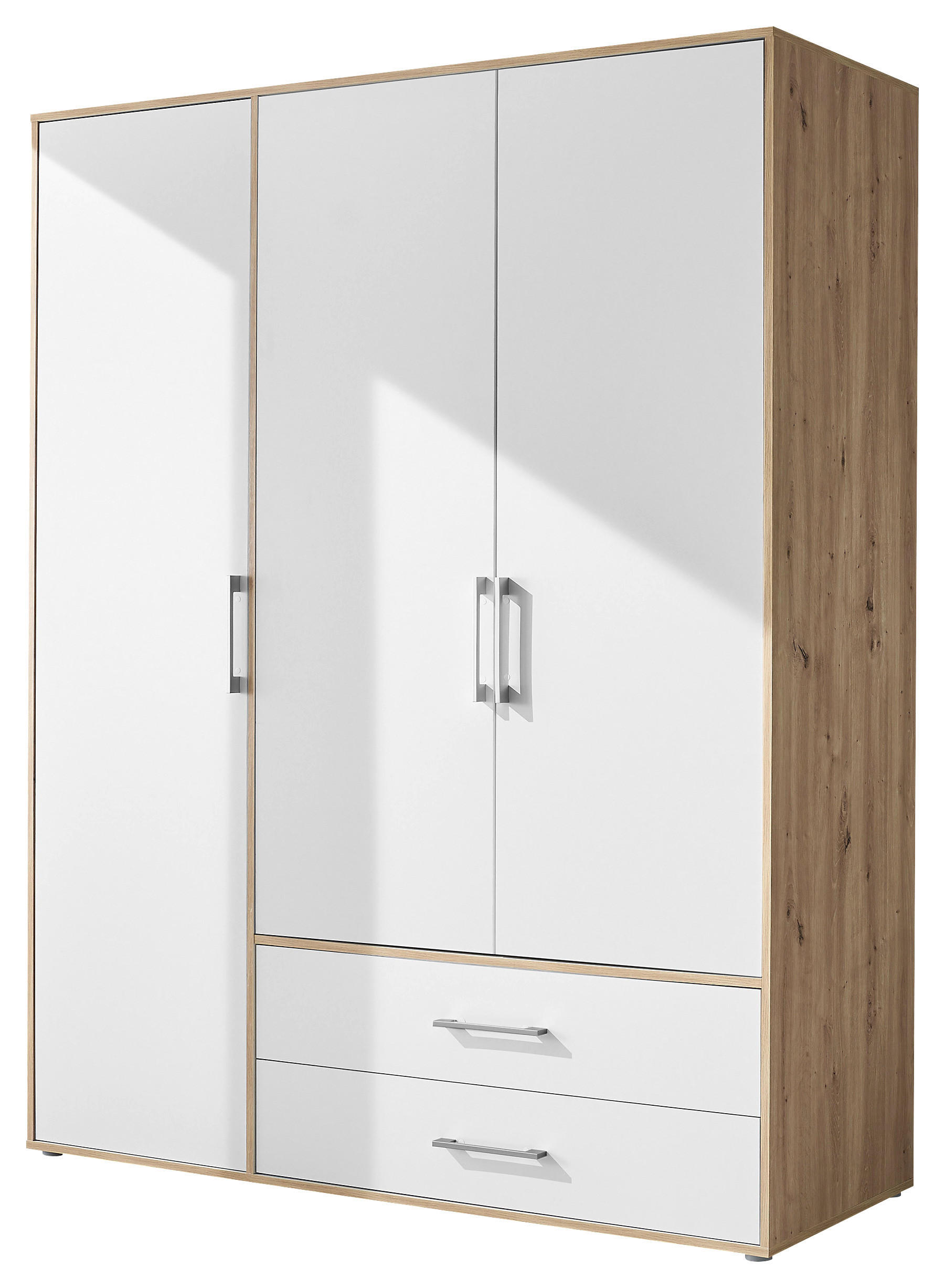 KLEIDERSCHRANK 155/195/60 cm 3-türig Weiß, Eiche Artisan  - Alufarben/Weiß, Basics, Holzwerkstoff/Kunststoff (155/195/60cm)