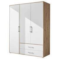 KLEIDERSCHRANK 155/195/60 cm 3-türig Weiß, Eiche Artisan  - Alufarben/Weiß, Basics, Holzwerkstoff/Kunststoff (155/195/60cm)