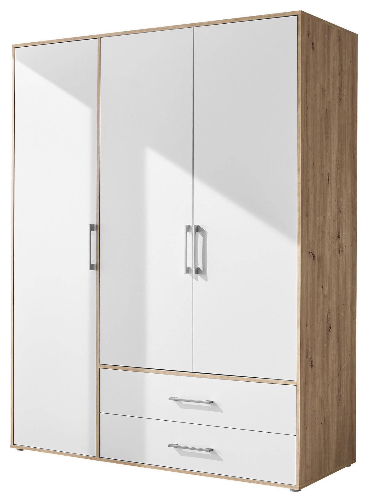 KLEIDERSCHRANK 155/195/60 cm 3-türig Weiß, Eiche Artisan  - Alufarben/Weiß, Basics, Holzwerkstoff/Kunststoff (155/195/60cm)