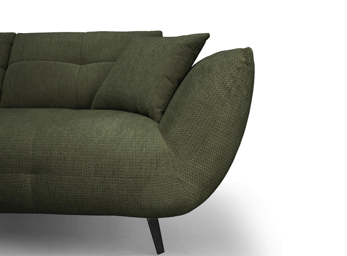 ECKSOFA Dunkelgrün Chenille Armlehnenkissen, Rücken echt, Sitztiefenverstellung  - Dunkelgrün/Schwarz, KONVENTIONELL, Textil/Metall (215/313cm) - Hom`in