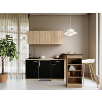 MAJHNA KUHINJA - črna/barve hrasta, Design, umetna masa/leseni material (150cm) - Respekta