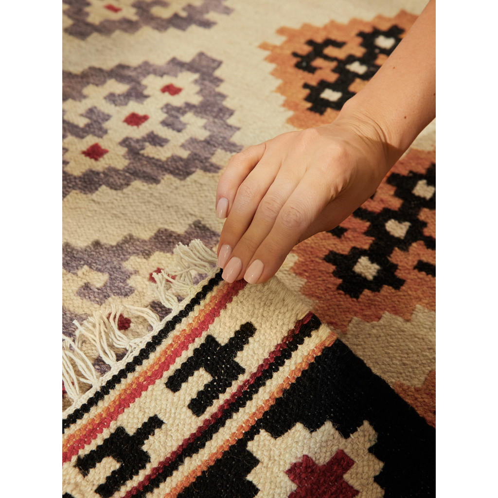 Thumbnail - Orientteppich Kamal, Creme, Mehrfarbig, Textil, Raute, rechteckig, 160x230 cm, für Fußbodenheizung geeignet, beidseitig ...