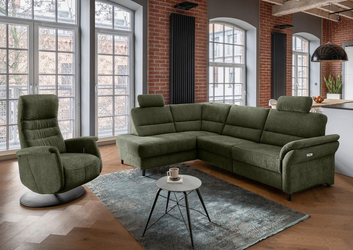 ECKSOFA in Mikrofaser Olivgrün  - Schwarz/Olivgrün, Modern, Holz/Textil (190/266cm) - Livetastic