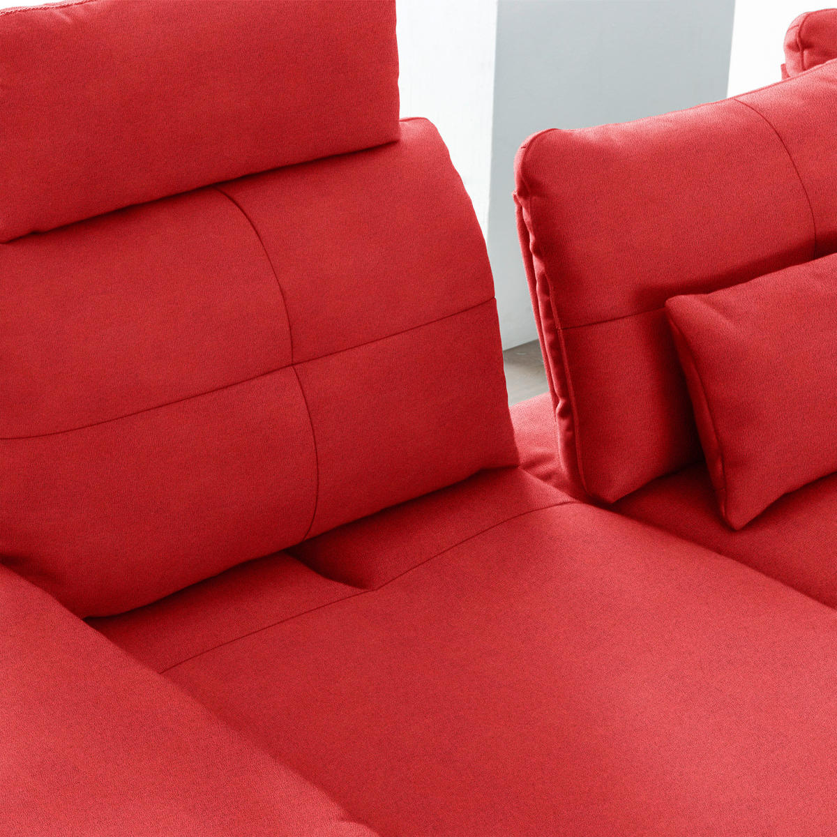 ECKSOFA in Flachgewebe Hellrot  - Hellrot/Schwarz, Design, Textil/Metall (344/271cm) - Chilliano