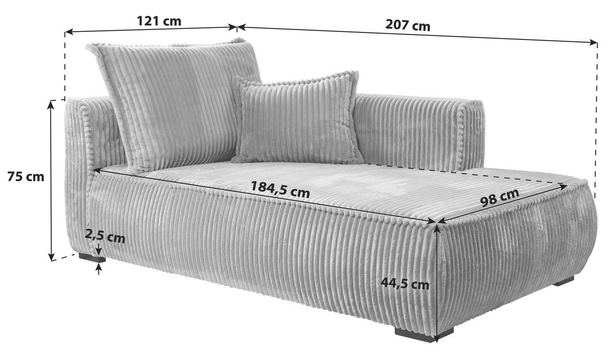 RÉCAMIERE  in Cord Creme  - Creme/Schwarz, Design, Holz/Textil (207/75/121cm) - MID.YOU