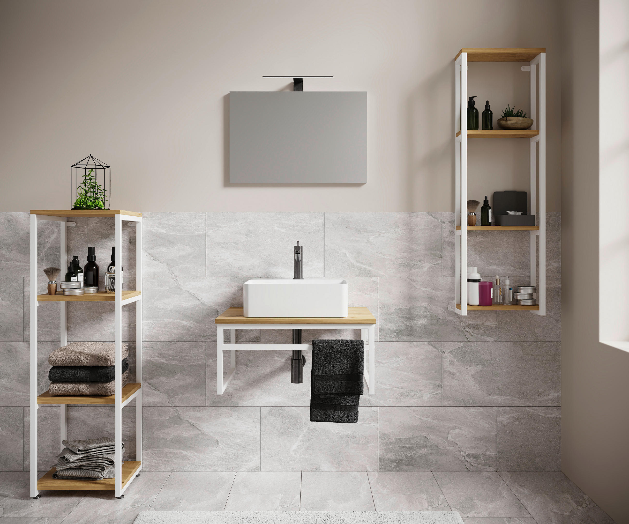 BADEZIMMER 5-teilig  in 130 cm  - Honigeiche/Weiss, Modern, Glas/Keramik (130cm) - MID.YOU