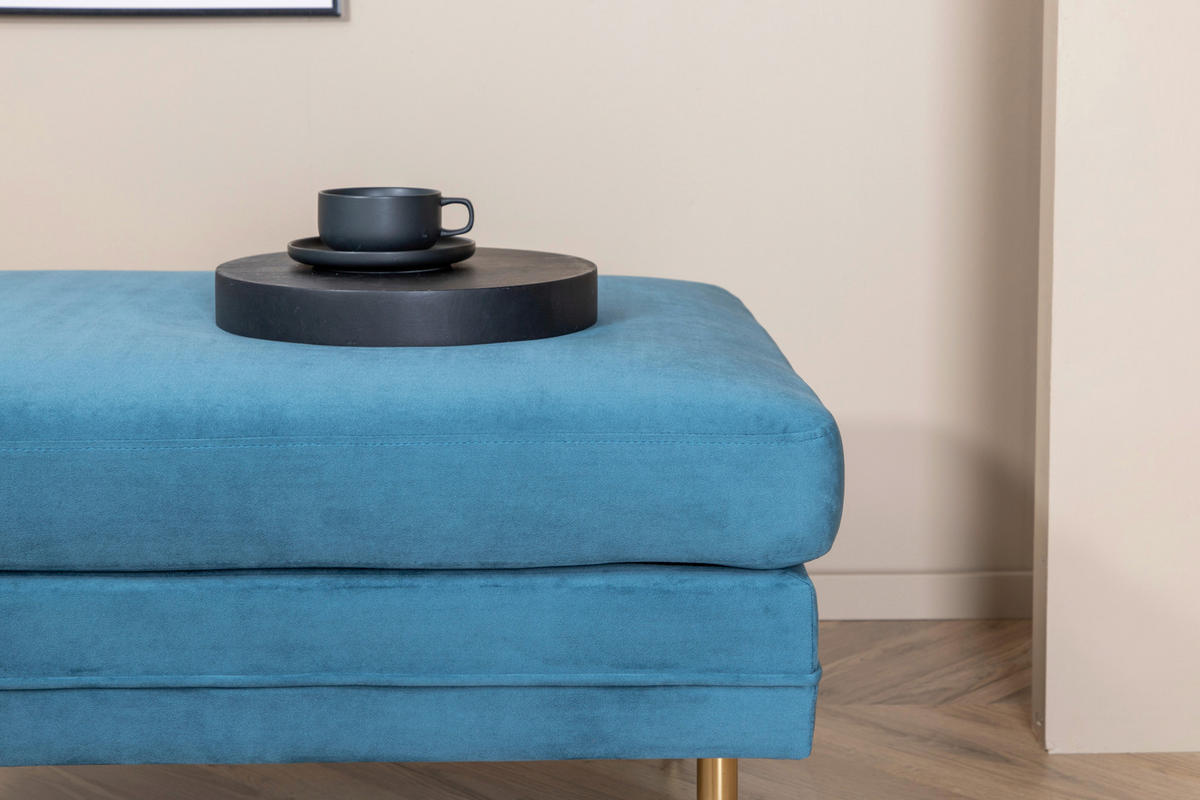 HOCKER Samt Goldfarben, Hellblau  - Blau/Goldfarben, Design, Kunststoff/Textil (90/49/70cm) - Livetastic