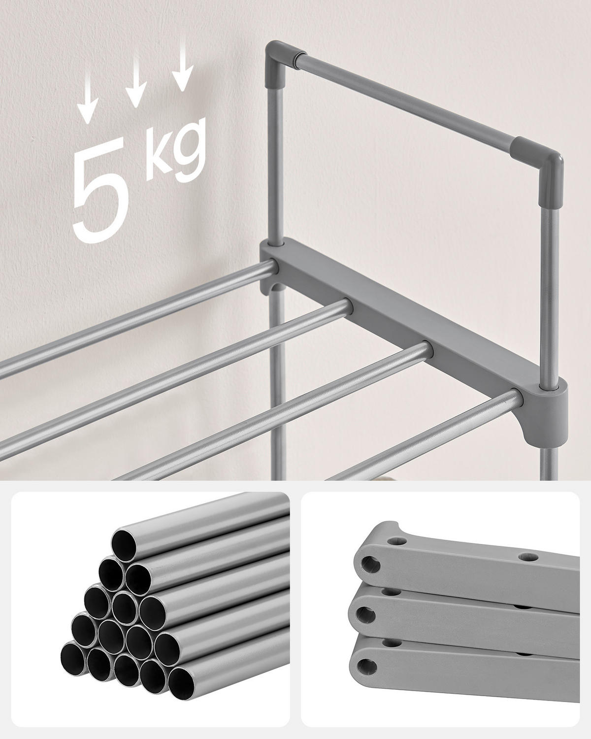 REGÁL NA TOPÁNKY, sivá, 45/174/30 cm - sivá, Trend, kov/plast (45/174/30cm) - Boxxx