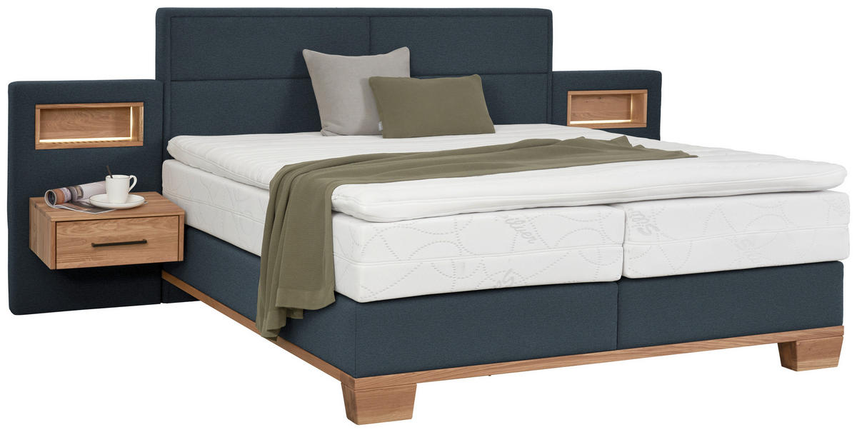 BOXSPRINGBETT 200/200 cm  Eichefarben, Dunkelblau  - Eichefarben/Dunkelblau, Natur, Holz/Textil (200/200cm) - Valnatura