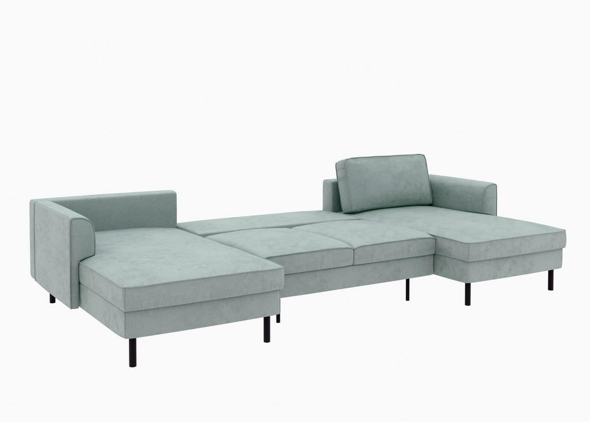 WOHNLANDSCHAFT Mintgrün Struktur  - Schwarz/Mintgrün, MODERN, Textil/Metall (161/306/161cm) - Trendmanufaktur