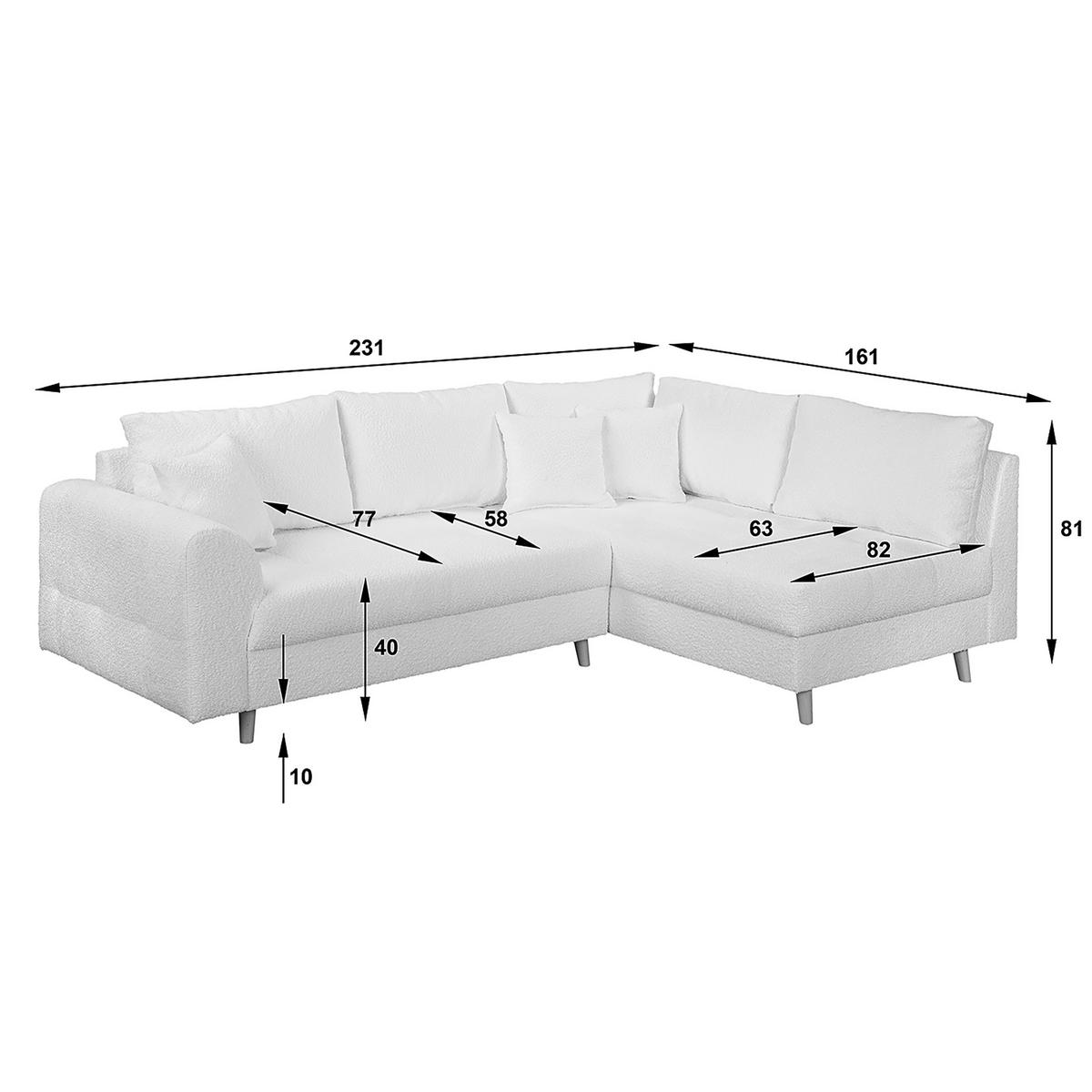 ECKSOFA inkl. Hocker Ariella in Bouclé Grau  231/161 cm  - Naturfarben/Grau, Design, Holz/Textil (231/161cm) - Livetastic