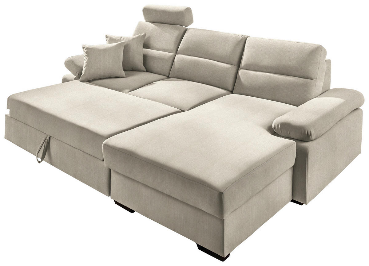 ECKSOFA in Webstoff Beige  - Dunkelbraun/Beige, Konventionell, Kunststoff/Textil (258/166cm) - Cantus