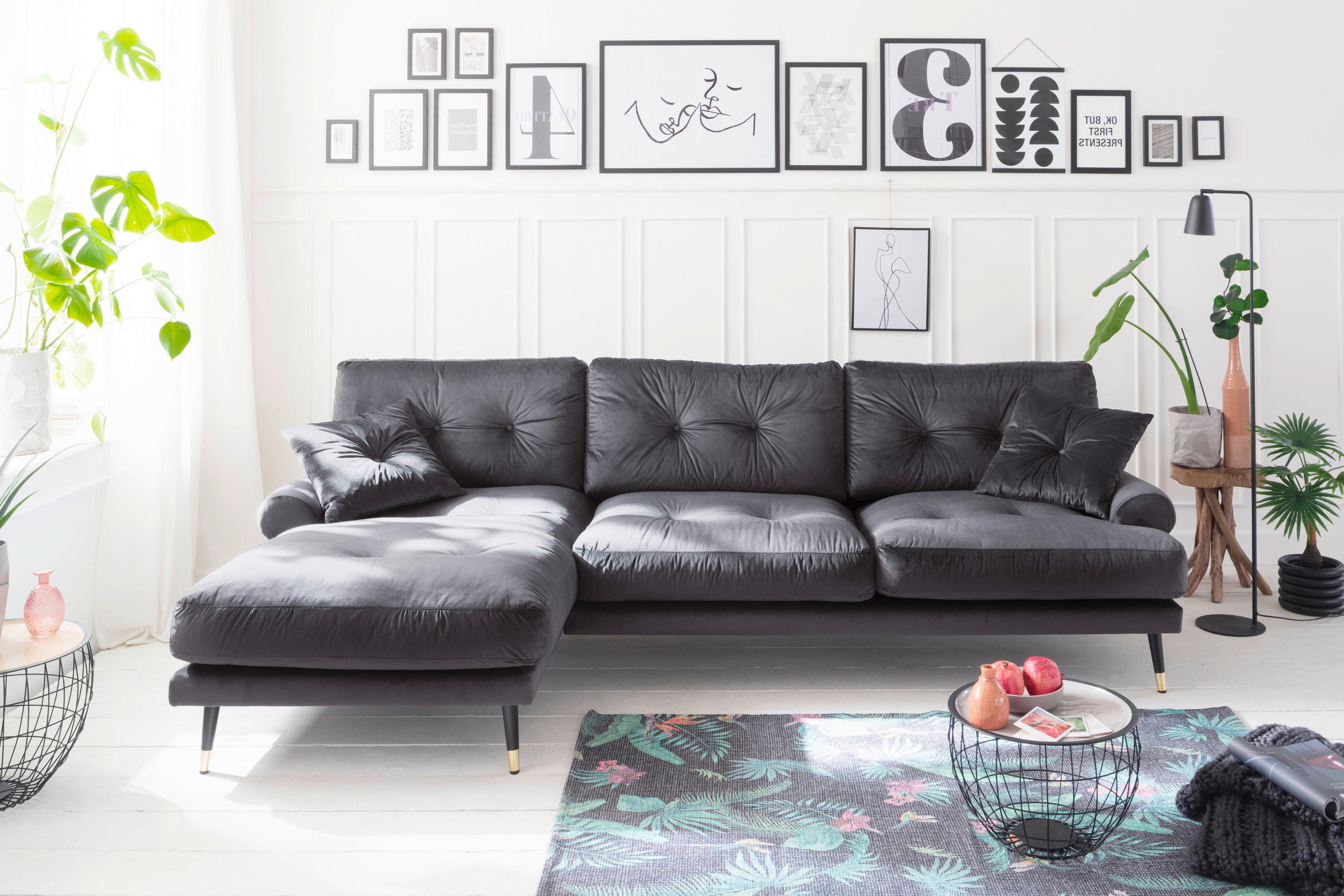 ECKSOFA Eckteil  TOKIO-REC.2S Anthrazit Samt  - Anthrazit, MODERN, Holz/Textil (275/157cm) - MID.YOU