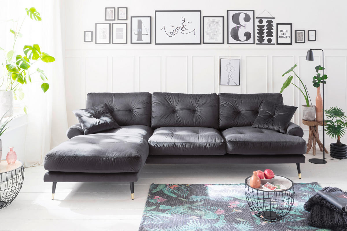 ECKSOFA Eckteil  TOKIO-REC.2S Anthrazit Samt  - Anthrazit, MODERN, Holz/Textil (275/157cm) - MID.YOU