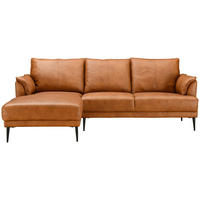 ECKSOFA Cognac Kombination Echtleder/Lederlook  - Cognac/Schwarz, Design, Leder/Metall (153/233cm) - Livetastic