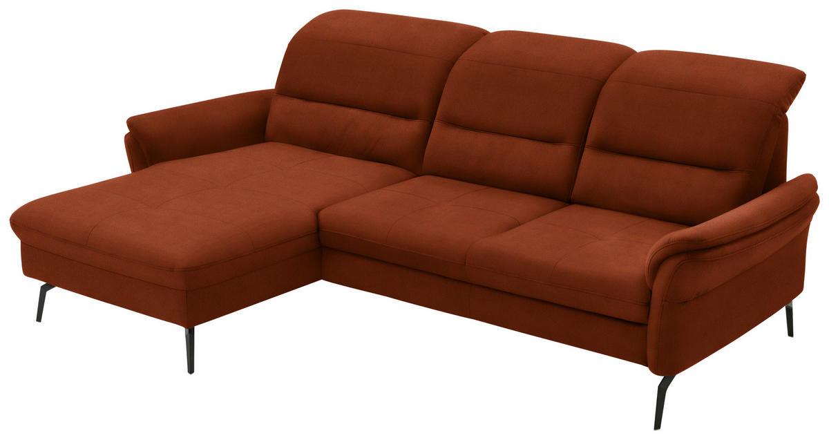 ECKSOFA in Flachgewebe Terracotta  - Terracotta/Schwarz, Konventionell, Textil/Metall (181/260cm) - Beldomo Speed