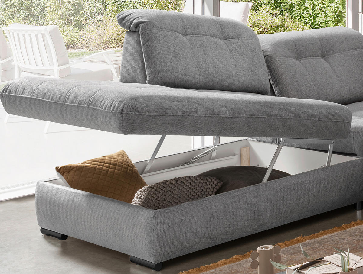 WOHNLANDSCHAFT in Chenille Silberfarben  - Silberfarben/Schwarz, Modern, Textil/Metall (252/387/184cm) - Livetastic