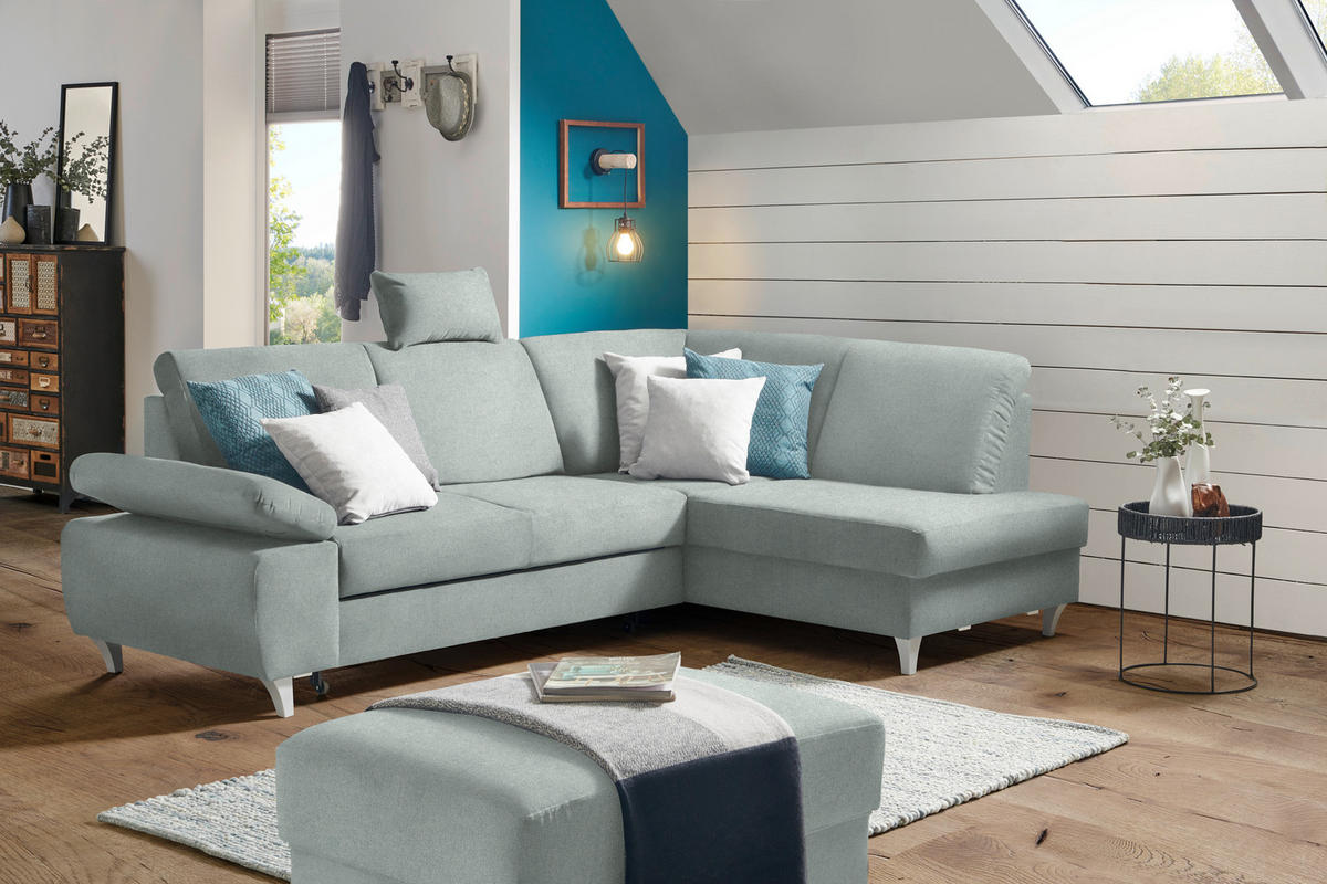 ECKSOFA in Flachgewebe Hellgrau  - Silberfarben/Hellgrau, Konventionell, Holz/Textil (255/186cm) - Cantus