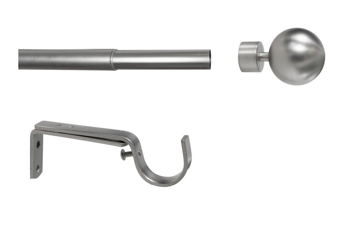 VORHANGSTANGENSET 190 cm  - Grau Hochglanz, Basics, Metall (190cm)